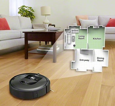 A floor map is displayed to show how iRobot Roomba i7 navigates
